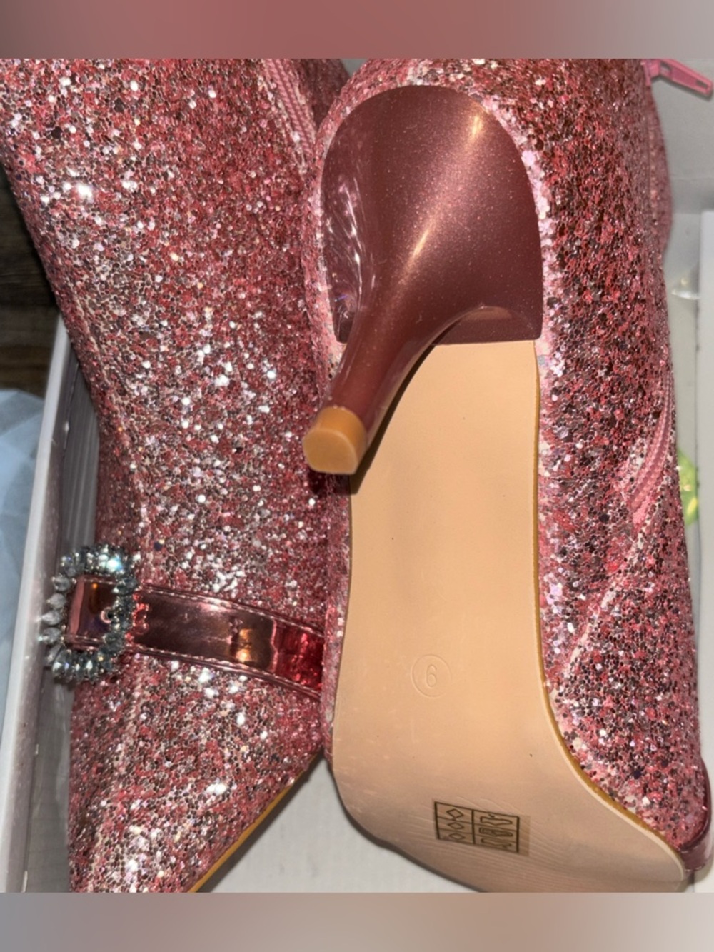 Glitter Boot Rhinestone Stiletto Heel Ankle Pink Boots Perphy Size 9 - Picture 3 of 8